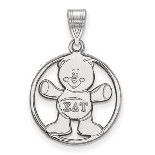 Sterling Silver Rhodium-plated LogoArt Sigma Delta Tau Sorority Symbol Medium Circle Pendant