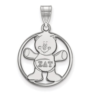 Sterling Silver Rhodium-plated LogoArt Sigma Delta Tau Sorority Symbol Medium Circle Pendant