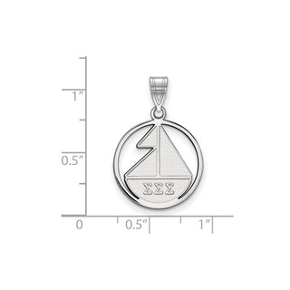 Sterling Silver Rhodium-plated LogoArt Sigma Sigma Sigma Sorority Symbol Medium Circle Pendant