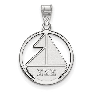 Sterling Silver Rhodium-plated LogoArt Sigma Sigma Sigma Sorority Symbol Medium Circle Pendant