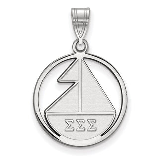 Sterling Silver Rhodium-plated LogoArt Sigma Sigma Sigma Sorority Symbol Medium Circle Pendant