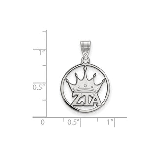 Sterling Silver Rhodium-plated LogoArt Zeta Tau Alpha Sorority Symbol Medium Circle Pendant