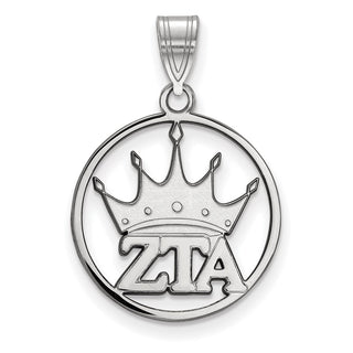 Sterling Silver Rhodium-plated LogoArt Zeta Tau Alpha Sorority Symbol Medium Circle Pendant