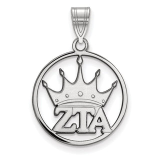 Sterling Silver Rhodium-plated LogoArt Zeta Tau Alpha Sorority Symbol Medium Circle Pendant