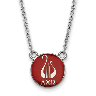 Sterling Silver Rhodium-plated LogoArt Alpha Chi Omega Sorority Symbol Small Color Enamel Pendant 18 inch Necklace SS042ACO-18