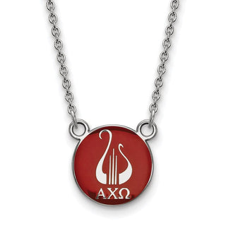 Sterling Silver Rhodium-plated LogoArt Alpha Chi Omega Sorority Symbol Small Color Enamel Pendant 18 inch Necklace SS042ACO-18