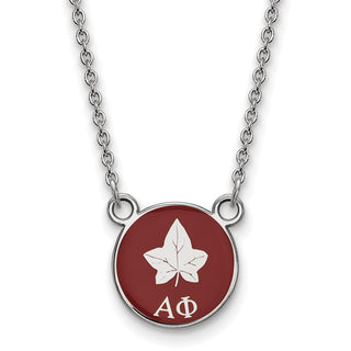 Sterling Silver Rhodium-plated LogoArt Alpha Phi Sorority Symbol Small Color Enamel Pendant 18 inch Necklace SS042APH-18