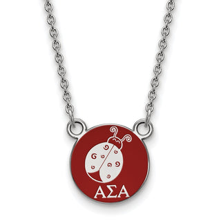 Sterling Silver Rhodium-plated LogoArt Alpha Sigma Alpha Sorority Symbol Small Color Enamel Pendant 18 inch Necklace SS042ASI-18