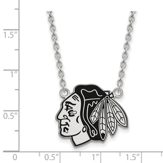 Sterling Silver Rhodium-plated NHL LogoArt Chicago Blackhawks Large Enameled Pendant 18 inch Necklace