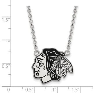 Sterling Silver Rhodium-plated NHL LogoArt Chicago Blackhawks Large Enameled Pendant 18 inch Necklace