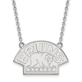 Sterling Silver Rhodium-plated NHL LogoArt Boston Bruins Large Pendant 18 inch Necklace SS042BRI-18