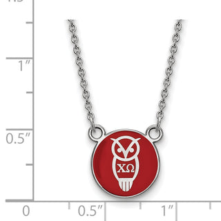 Sterling Silver Rhodium-plated LogoArt Chi Omega Sorority Symbol Small Color Enamel Pendant 18 inch Necklace SS042CHO-18