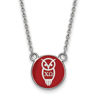 Sterling Silver Rhodium-plated LogoArt Chi Omega Sorority Symbol Small Color Enamel Pendant 18 inch Necklace SS042CHO-18