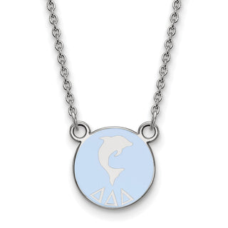 Sterling Silver Rhodium-plated LogoArt Delta Delta Delta Sorority Symbol Small Color Enamel Pendant 18 inch Necklace SS042DDD-18