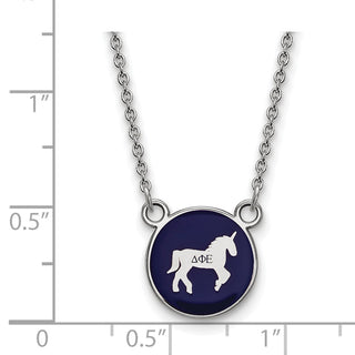 Sterling Silver Delta Phi Epsilon Sorority Necklace - Small Symbol Enamel Pendant, 18in Chain, Rhodium-Plated
