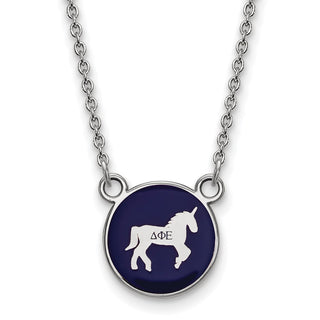 Sterling Silver Rhodium-plated LogoArt Delta Phi Epsilon Sorority Symbol Small Color Enamel Pendant 18 inch Necklace SS042DPH-18