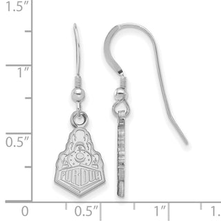 Sterling Silver Rhodium-plated LogoArt Purdue University Boilermakers Train Logo Small Dangle Wire Earrings