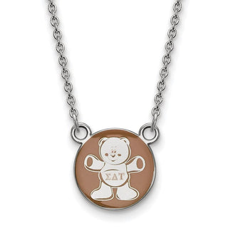 Sterling Silver Rhodium-plated LogoArt Sigma Delta Tau Sorority Symbol Small Color Enamel Pendant 18 inch Necklace SS042SDT-18