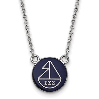 Sterling Silver Rhodium-plated LogoArt Sigma Sigma Sigma Sorority Symbol Small Color Enamel Pendant 18 inch Necklace SS042SSS-18