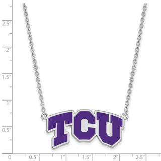 Sterling Silver Rhodium-plated LogoArt Texas Christian University T-C-U Large Enameled Pendant 18 inch Necklace