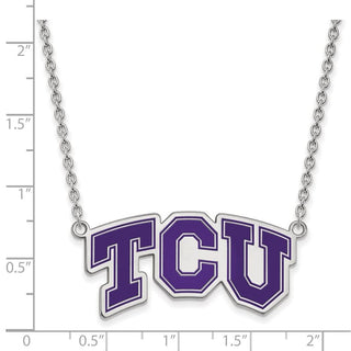 Sterling Silver Rhodium-plated LogoArt Texas Christian University T-C-U Large Enameled Pendant 18 inch Necklace