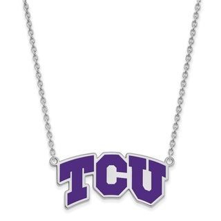 Sterling Silver Rhodium-plated LogoArt Texas Christian University T-C-U Large Enameled Pendant 18 inch Necklace