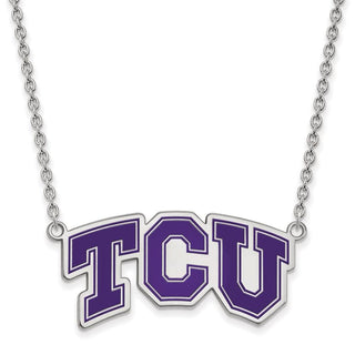Sterling Silver Rhodium-plated LogoArt Texas Christian University T-C-U Large Enameled Pendant 18 inch Necklace