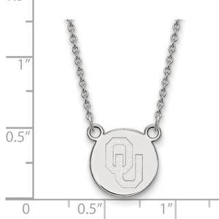 Sterling Silver Rhodium-plated LogoArt University of Oklahoma O-U Small Disc 18 inch Necklace