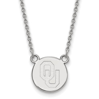 Sterling Silver Rhodium-plated LogoArt University of Oklahoma O-U Small Disc 18 inch Necklace