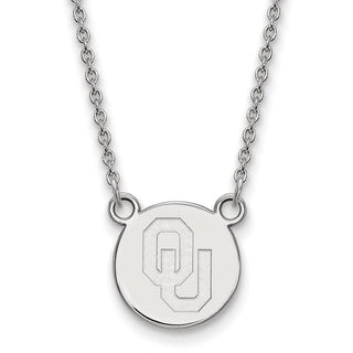 Sterling Silver Rhodium-plated LogoArt University of Oklahoma O-U Small Disc 18 inch Necklace
