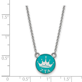 Sterling Silver Rhodium-plated LogoArt Zeta Tau Alpha Sorority Symbol Small Color Enamel Pendant 18 inch Necklace SS042ZTA-18