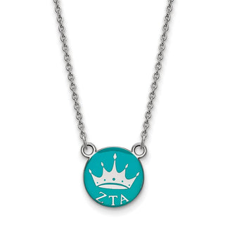 Sterling Silver Rhodium-plated LogoArt Zeta Tau Alpha Sorority Symbol Small Color Enamel Pendant 18 inch Necklace SS042ZTA-18