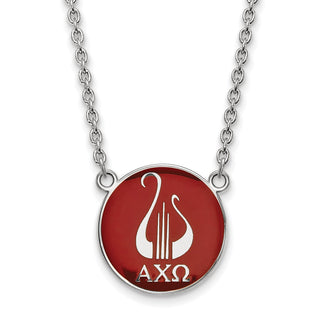 Sterling Silver Rhodium-plated LogoArt Alpha Chi Omega Sorority Symbol Large Color Enamel Pendant 18 inch Necklace SS043ACO-18