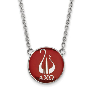 Sterling Silver Rhodium-plated LogoArt Alpha Chi Omega Sorority Symbol Large Color Enamel Pendant 18 inch Necklace SS043ACO-18