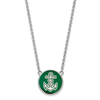 Sterling Silver Rhodium-plated LogoArt Alpha Sigma Tau Sorority Symbol Large Color Enamel Pendant 18 inch Necklace SS043ALS-18