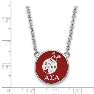 Sterling Silver Rhodium-plated LogoArt Alpha Sigma Alpha Sorority Symbol Large Color Enamel Pendant 18 inch Necklace SS043ASI-18