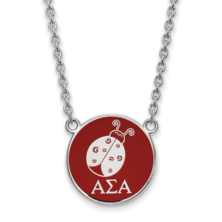 Sterling Silver Rhodium-plated LogoArt Alpha Sigma Alpha Sorority Symbol Large Color Enamel Pendant 18 inch Necklace SS043ASI-18