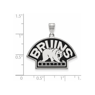 Sterling Silver Rhodium-plated NHL LogoArt Boston Bruins Large Enameled Pendant SS043BRI