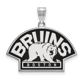 Sterling Silver Rhodium-plated NHL LogoArt Boston Bruins Large Enameled Pendant SS043BRI