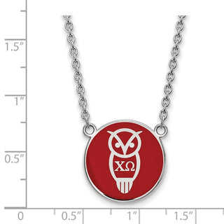 Sterling Silver Rhodium-plated LogoArt Chi Omega Sorority Symbol Large Color Enamel Pendant 18 inch Necklace SS043CHO-18
