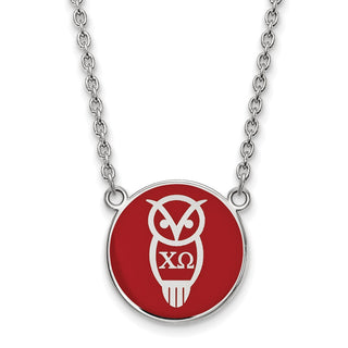 Sterling Silver Rhodium-plated LogoArt Chi Omega Sorority Symbol Large Color Enamel Pendant 18 inch Necklace SS043CHO-18