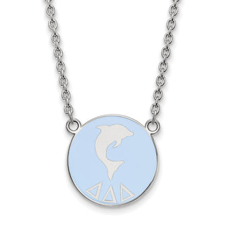 Sterling Silver Rhodium-plated LogoArt Delta Delta Delta Sorority Symbol Large Color Enamel Pendant 18 inch Necklace SS043DDD-18