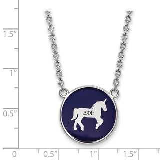 Sterling Silver Rhodium-plated LogoArt Delta Phi Epsilon Sorority Symbol Large Color Enamel Pendant 18 inch Necklace SS043DPH-18