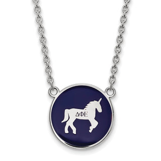 Sterling Silver Rhodium-plated LogoArt Delta Phi Epsilon Sorority Symbol Large Color Enamel Pendant 18 inch Necklace SS043DPH-18