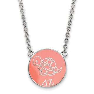 Sterling Silver Rhodium-plated LogoArt Delta Zeta Sorority Symbol Large Color Enamel Pendant 18 inch Necklace SS043DZ-18
