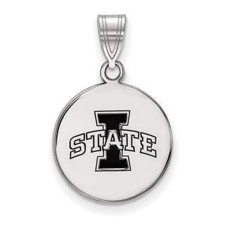 Sterling Silver Rhodium-plated LogoArt Iowa State University Medium Enameled Disc Pendant