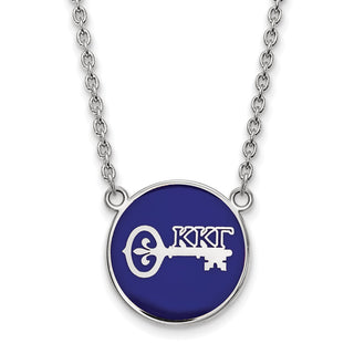 Sterling Silver Rhodium-plated LogoArt Kappa Kappa Gamma Sorority Symbol Large Color Enamel Pendant 18 inch Necklace SS043KKG-18