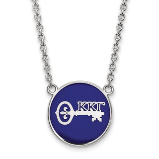 Sterling Silver Rhodium-plated LogoArt Kappa Kappa Gamma Sorority Symbol Large Color Enamel Pendant 18 inch Necklace SS043KKG-18