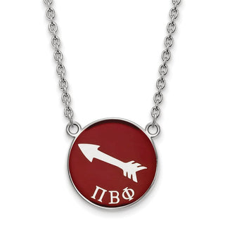 Sterling Silver Rhodium-plated LogoArt Pi Beta Phi Sorority Symbol Large Color Enamel Pendant 18 inch Necklace SS043PBP-18