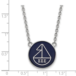 Sterling Silver Rhodium-plated LogoArt Sigma Sigma Sigma Sorority Symbol Large Color Enamel Pendant 18 inch Necklace SS043SSS-18